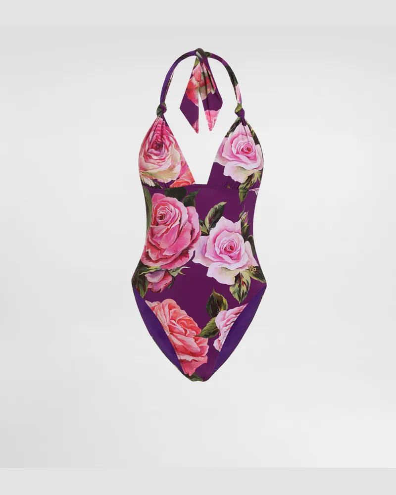 Dolce & Gabbana Costume Intero Con Scollo V Stampa Rose - Donna Beachwear Stampa Stampa