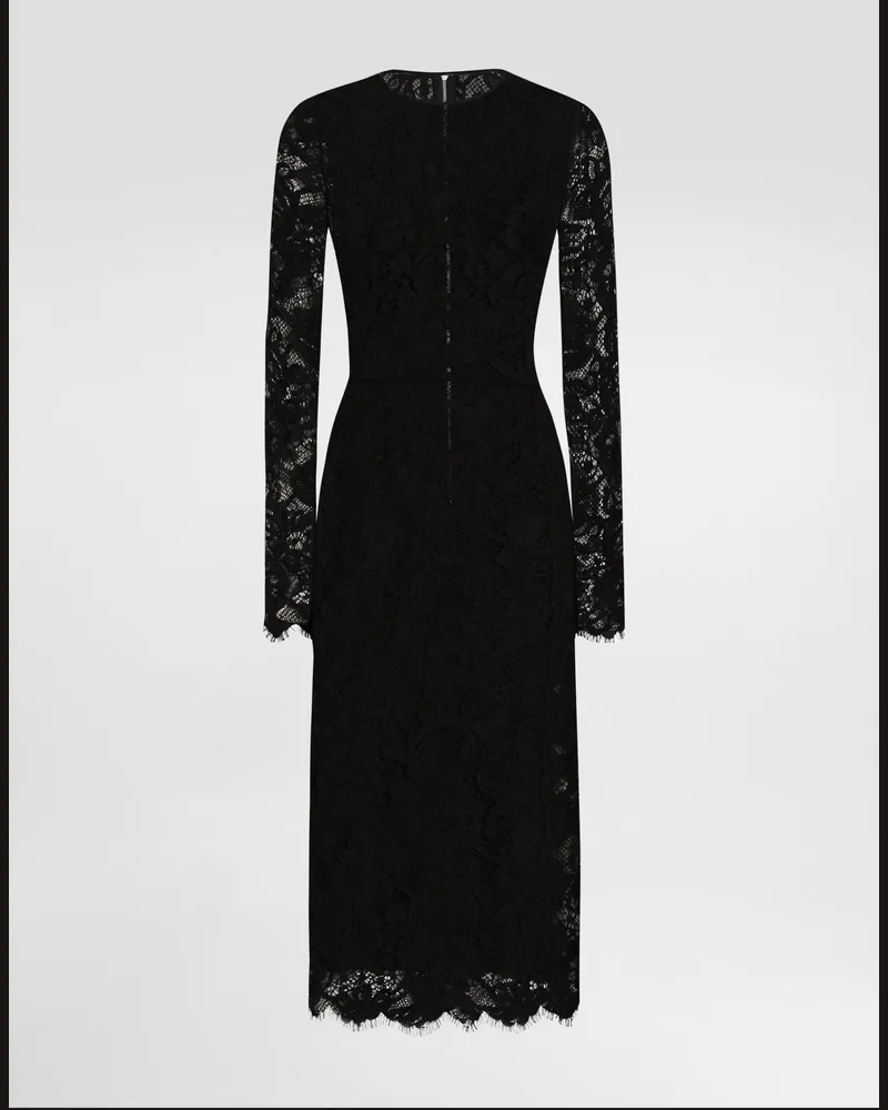 Dolce & Gabbana Abito Longuette Svasato In Pizzo Floreale Con Fodera A Contrasto - Donna Abiti Nero Nero
