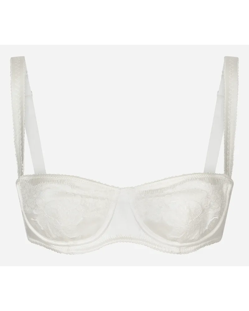 Dolce & Gabbana Reggiseno A Balconcino Semi Imbottito In Raso Con Pizzo - Donna Intimo Bianco Seta Bianco