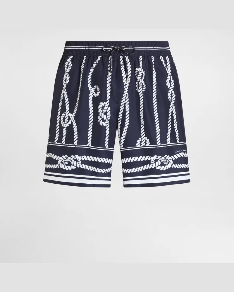 Dolce & Gabbana Boxer Da Mare In Tela Stampa Marina - Uomo Beachwear Multicolore Multicolore