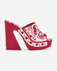 Dolce & Gabbana Zoccolo In Pelle Di Vitello Lucida Stampata - Donna Sandali E Zeppe Fucsia Pelle Azulejos