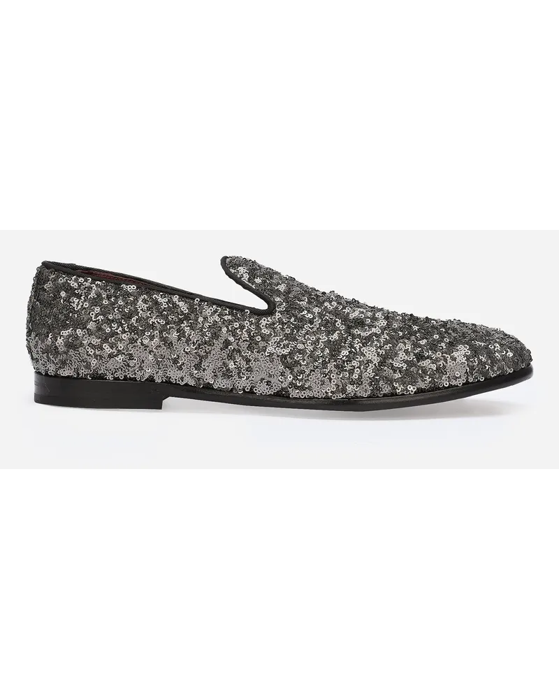 Dolce & Gabbana Pantofola In Paillettes - Uomo Driver E Mocassini Grigio Paillettes Rutenio