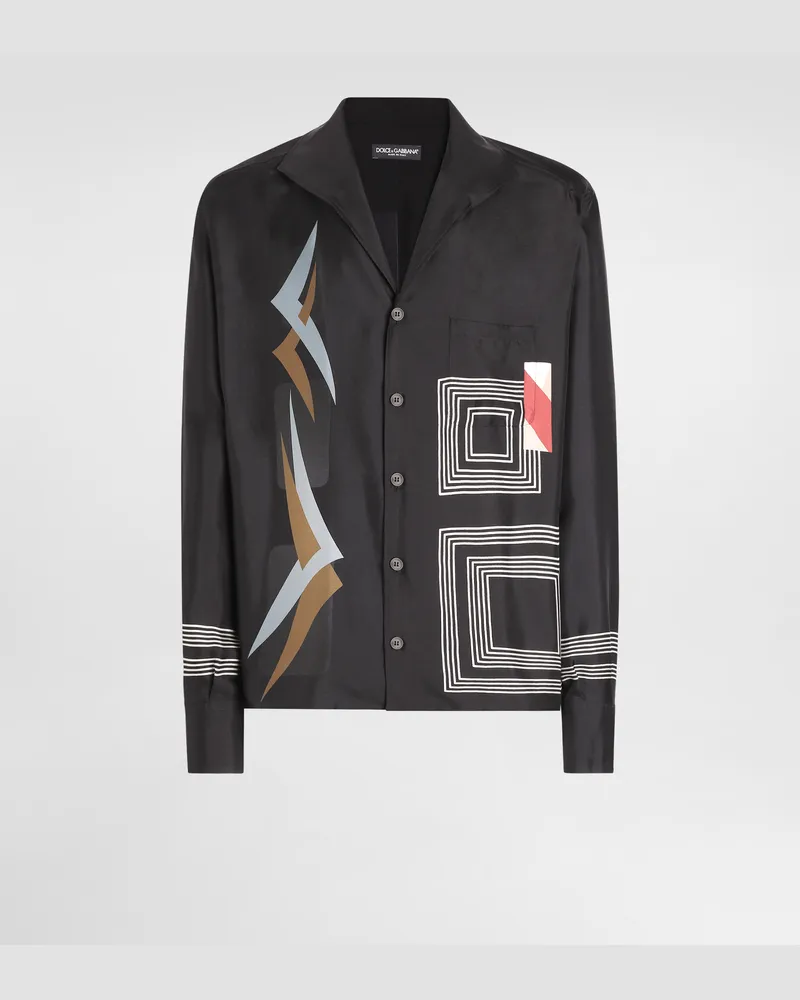 Dolce & Gabbana Camicia In Twill Stampa Geometrica - Uomo Camicie Multicolore Multicolore