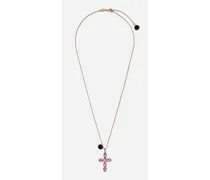 Family Cross And Rose Pendants On Yellow Gold Chain - Donna Collane Oro