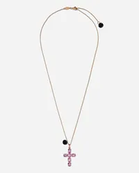 Dolce & Gabbana Family Cross And Rose Pendants On Yellow Gold Chain - Donna Collane Oro Oro