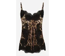 Leopard-print Satin Top With Lace Inlay - Donna Camicie E Top Stampa Animalier Cotone