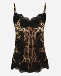 Dolce & Gabbana Leopard-print Satin Top With Lace Inlay - Donna Camicie E Top Stampa Animalier Cotone Leo