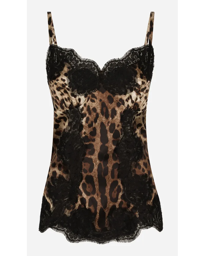 Dolce & Gabbana Leopard-print Satin Top With Lace Inlay - Donna Camicie E Top Stampa Animalier Cotone Leo