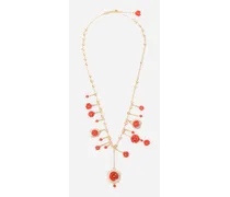 Coral Necklace In Yellow 18kt Gold With Coral Rose - Donna Collane Oro