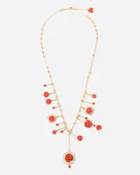 Dolce & Gabbana Coral Necklace In Yellow 18kt Gold With Coral Rose - Donna Collane Oro Oro