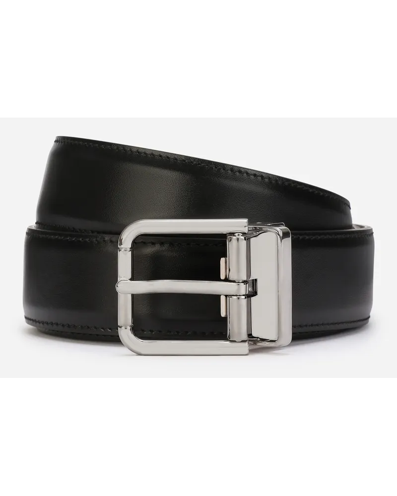 Dolce & Gabbana Brushed Calfskin Belt - Uomo Cinture Nero Pelle Nero
