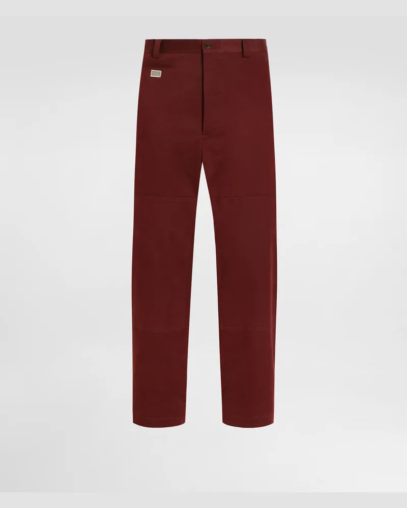 Dolce & Gabbana Pantaloni Cargo In Cotone Con Placca - Uomo Pantaloni E Shorts Bordeaux Bordeaux