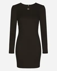 Dolce & Gabbana Short Milano Rib Dress With Dg Logo - Donna Abiti Nero Viscosa Nero