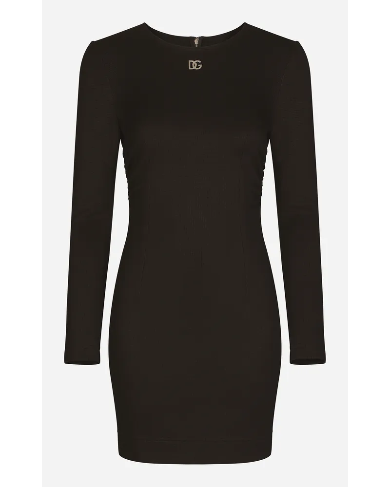 Dolce & Gabbana Short Milano Rib Dress With Dg Logo - Donna Abiti Nero Viscosa Nero