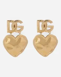 Dolce & Gabbana Orecchini Pendenti Con Cuore E Logo Dg - Donna Bijoux Oro Metallo Oro