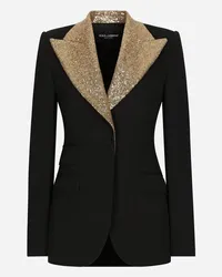 Dolce & Gabbana Giacca Turlington Monopetto In Lana Con Revers In Paillettes - Donna Giacche E Blazer Nero Lana Nero