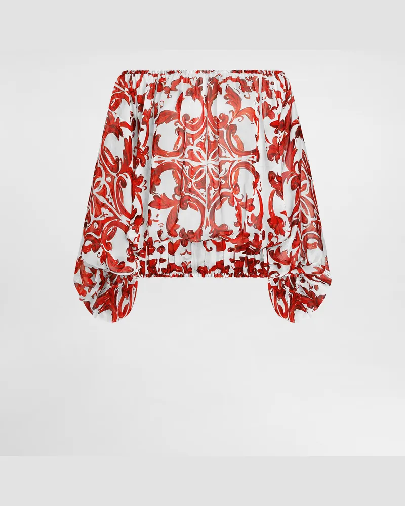 Dolce & Gabbana Top In Chiffon Stampa Maiolica - Donna Camicie E Top Multicolore Variante