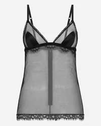 Dolce & Gabbana Canotta Lingerie In Tulle E Pizzo - Donna Intimo Nero Pizzo Nero