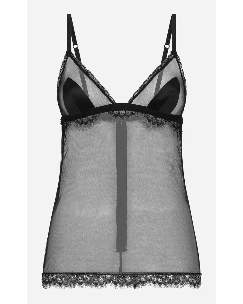 Dolce & Gabbana Canotta Lingerie In Tulle E Pizzo - Donna Intimo Nero Pizzo Nero