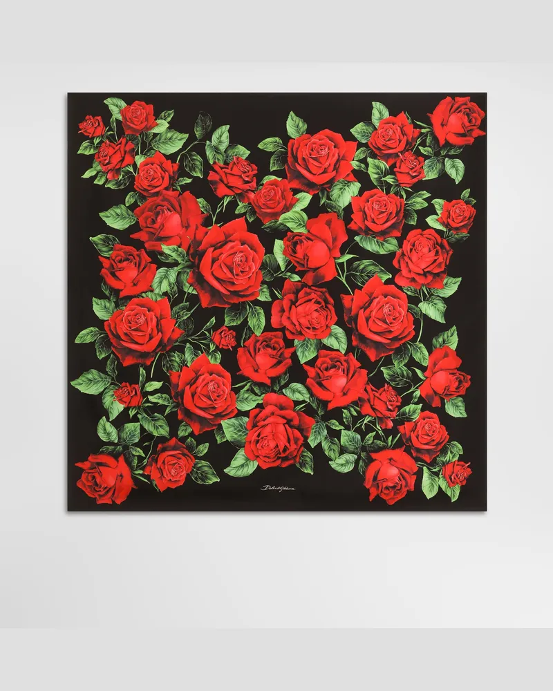 Dolce & Gabbana Foulard 90x90 In Twill Di Seta Stampa Rose - Donna Sciarpe E Foulard Multicolore Multicolore
