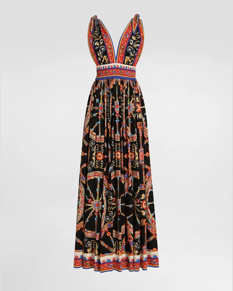 Dolce & Gabbana Abito Lungo In Popeline Stampa Carretto - Donna Abiti Multicolore Variante