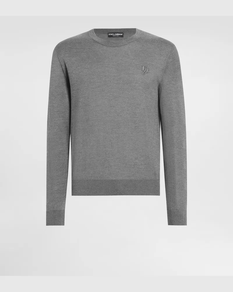 Dolce & Gabbana Maglia Girocollo In Seta Ricamo Dg - Uomo Maglieria Grigio Grigio