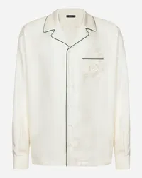 Dolce & Gabbana Camicia In Twill Di Seta Con Ricamo Dg - Uomo Camicie Bianco Bianco