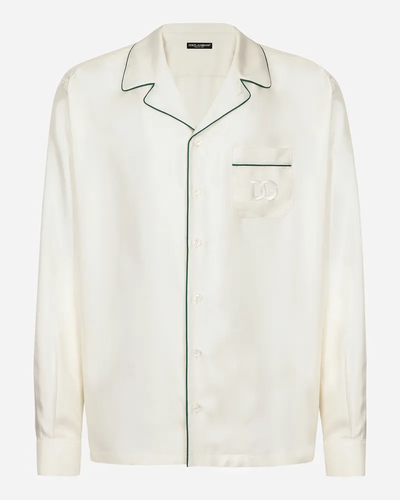 Dolce & Gabbana Camicia In Twill Di Seta Con Ricamo Dg - Uomo Camicie Bianco Bianco