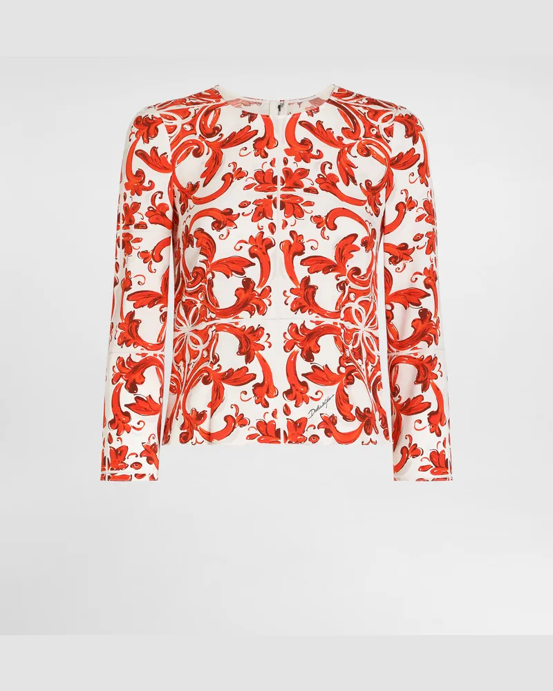 Dolce & Gabbana Top In Charmeuse Stampa Maiolica - Donna Camicie E Top Multicolore Variante