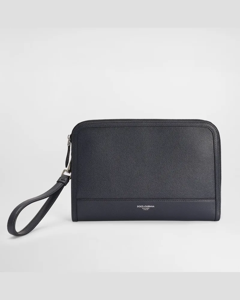 Dolce & Gabbana Pochette Atene In Pelle Di Vitello - Uomo Portadocumenti E Clutch Blu Blu