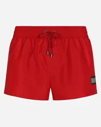 Dolce & Gabbana Short Swim Trunks With Branded Tag - Uomo Beachwear Bordeaux Tessuto Bordeaux