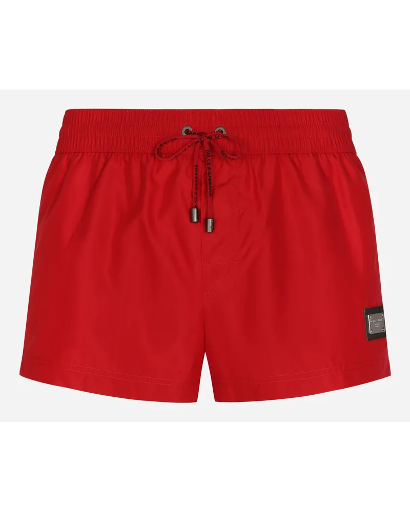 Dolce & Gabbana Short Swim Trunks With Branded Tag - Uomo Beachwear Bordeaux Tessuto Bordeaux
