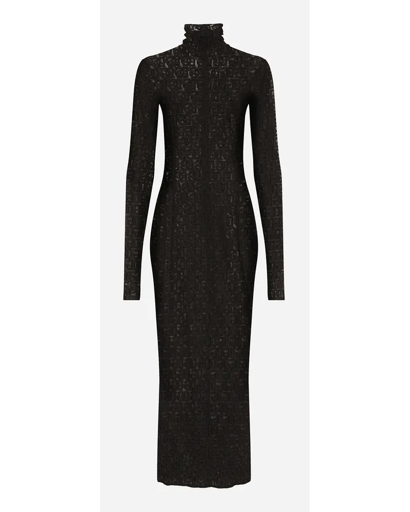 Dolce & Gabbana Tulle Calf-length Dress With All-over Dg Logo - Donna Abiti Nero Nero