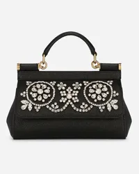 Dolce & Gabbana Borsa Sicily Piccola In Pelle Di Vitello E Strass - Donna Borse A Mano Multicolore Nero