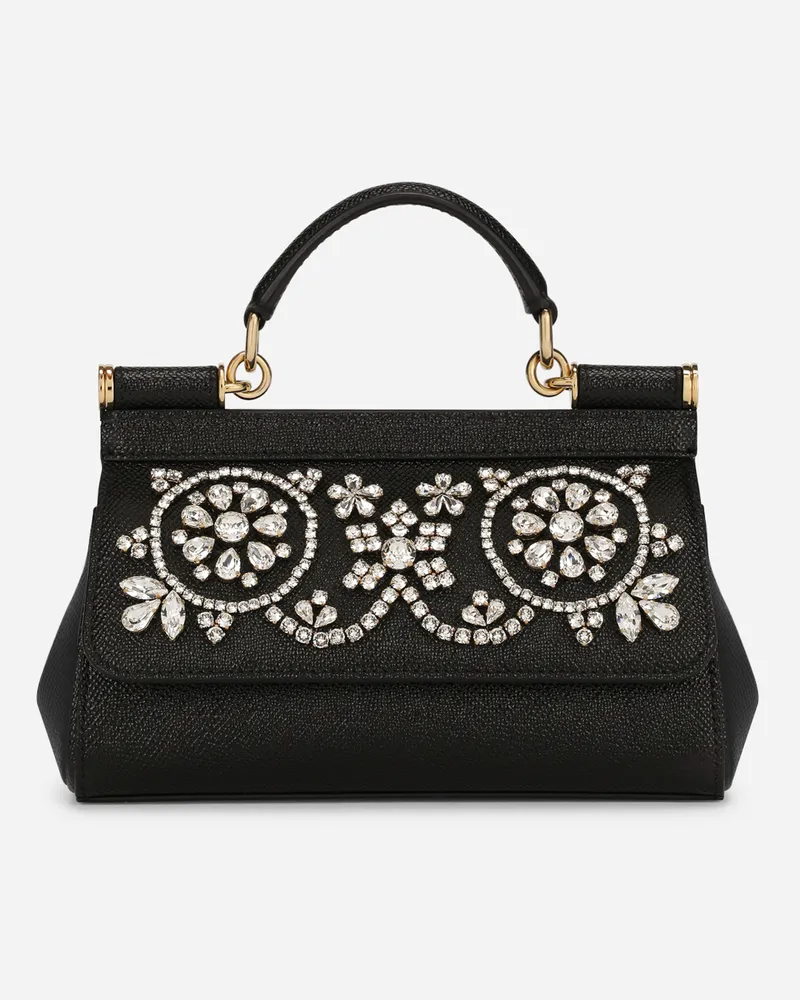 Dolce & Gabbana Borsa Sicily Piccola In Pelle Di Vitello E Strass - Donna Borse A Mano Multicolore Nero