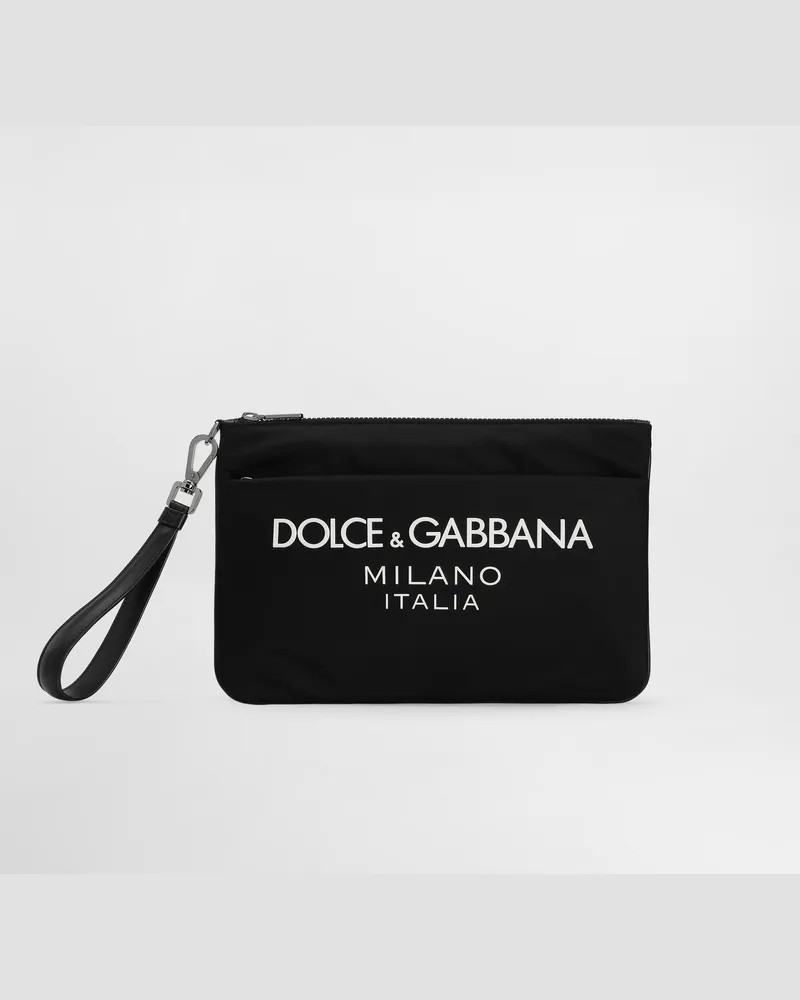 Dolce & Gabbana Pouch In Nylon Con Logo Gommato - Uomo Portadocumenti E Clutch Nero Nylon Nero
