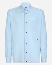 Dolce & Gabbana Camicia Hawaii Lino Con Dg Hardware - Uomo Camicie Azzurro Lino Azzurro