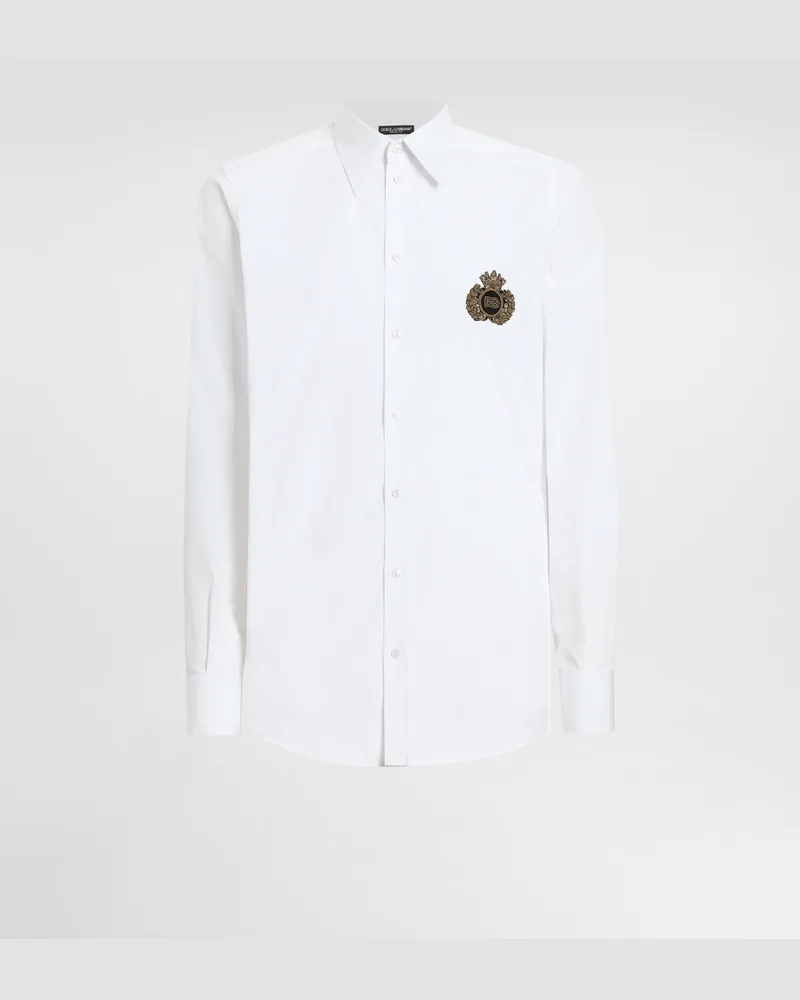 Dolce & Gabbana Camicia In Cotone Con Patch Araldico - Uomo Camicie Bianco Bianco