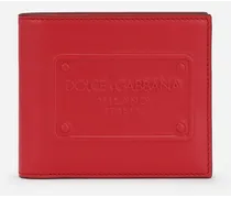 Portafoglio Bifold In Pelle Di Vitello Con Logo In Rilievo - Uomo Portafogli E Piccola Pelletteria Rosso Pelle