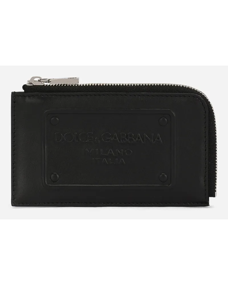 Dolce & Gabbana Portacarte In Pelle Di Vitello Con Logo A Rilievo - Uomo Portafogli E Piccola Pelletteria Nero Pelle Nero