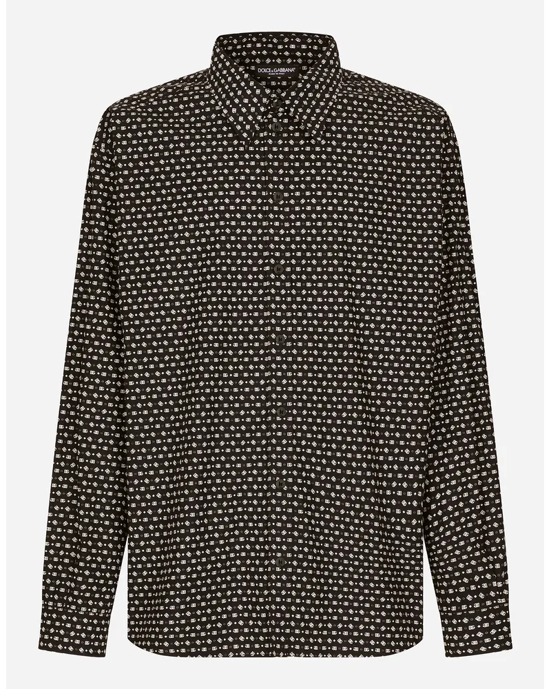 Dolce & Gabbana Camicia Over In Popeline Stampa Logo Dg - Uomo Camicie Nero Cotone Dg