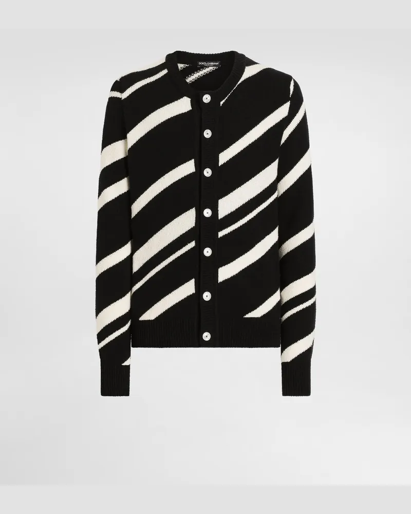 Dolce & Gabbana Cardigan Manica Lunga Intarsio Righe In Cotone - Uomo Maglieria Multicolore Nero