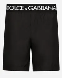 Dolce & Gabbana Boxer Da Mare Medio Con Vita Elastica Logata - Uomo Beachwear Nero Tessuto Nero