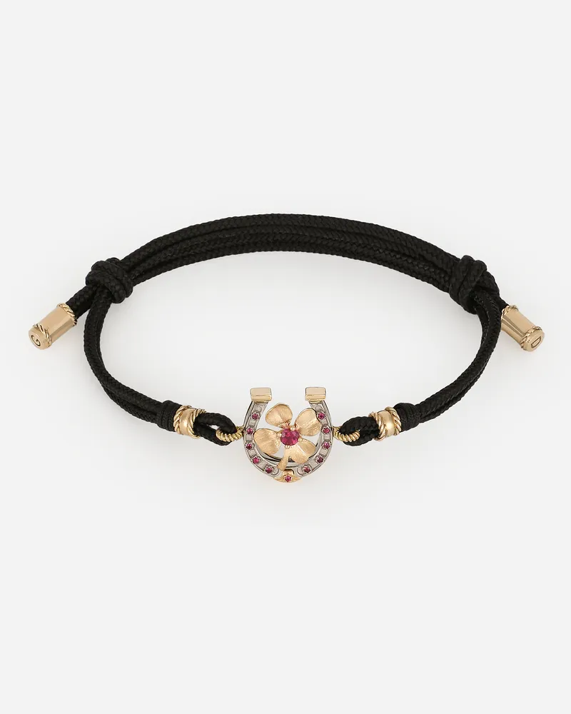 Dolce & Gabbana Bracciale Good Luck Tessuto Con Pendente In Oro Giallo 18 Carati - Uomo Bracciali Oro Oro