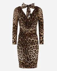 Dolce & Gabbana Abito Corto In Charmeuse Stampa Leopardo Con Fiocco - Donna Abiti Stampa Animalier Seta Leo