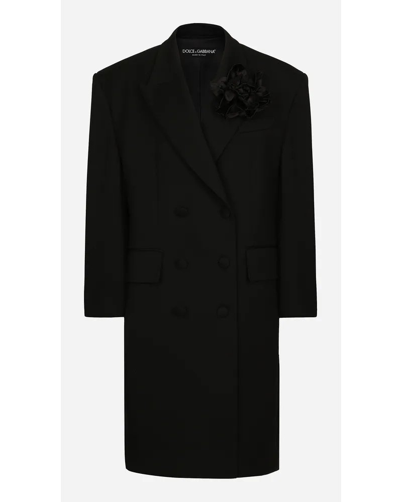 Dolce & Gabbana Cappotto Doppiopetto Oversize In Crêpe Di Lana - Donna Cappotti E Giubbotti Nero Nero