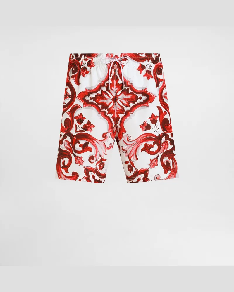 Dolce & Gabbana Boxer Da Mare Medio Stampa Maiolica - Uomo Beachwear Multicolore Multicolore