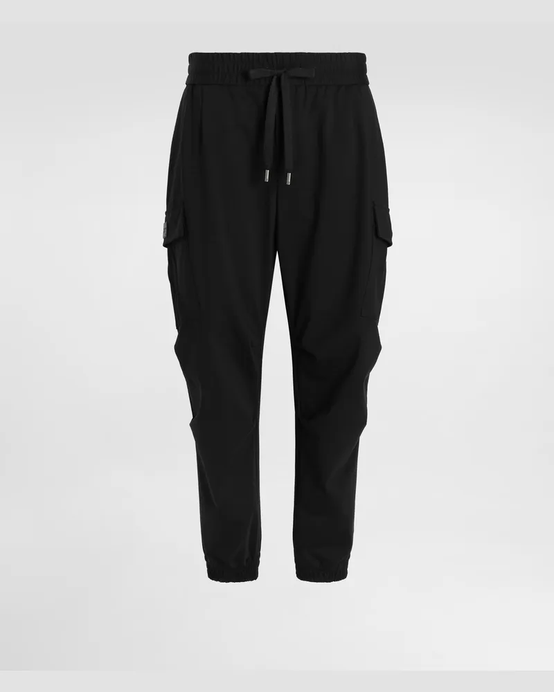 Dolce & Gabbana Pantaloni Cargo In Cotone Con Placca - Uomo Pantaloni E Shorts Nero Nero