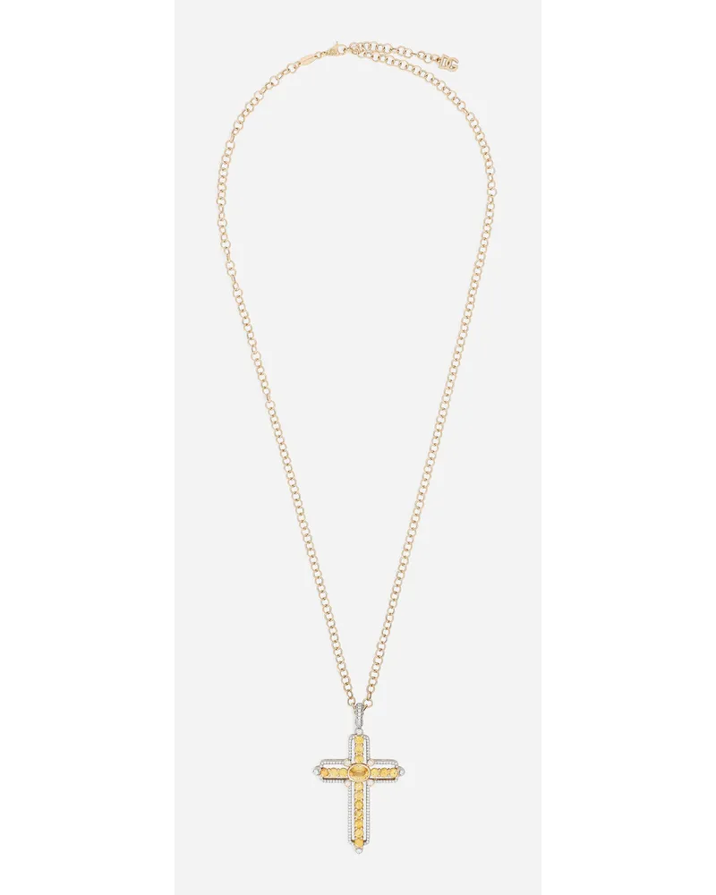 Dolce & Gabbana Pendente Tradition In Oro Giallo E Bianco 18kt Con Zaffiri Gialli E Diamanti - Uomo Collane Giallo Giallo
