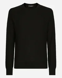 Dolce & Gabbana Maglia Girocollo In Seta Logo Dg Allover - Uomo Maglieria Nero Nero